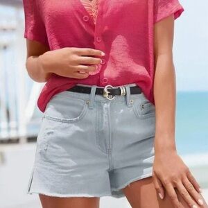 Lascana Denim Short Cutoffs Blue Raw Edge Distressed Light Wash 14